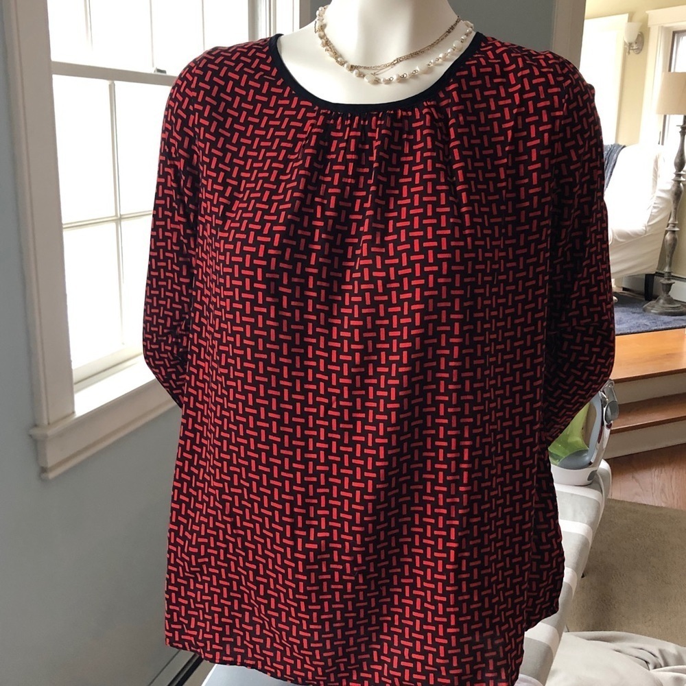 Red Black Long Sleeve Blouse Shirt